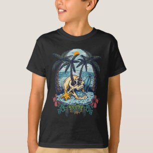 Camiseta Vintage Palm Tree Skull Summer Beach Men Motorcycl