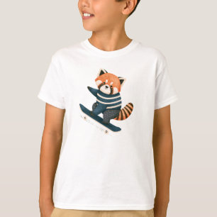 Camiseta Vintage Panda Vermelho Fofo Esquilo Patinando