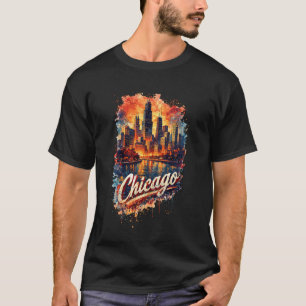 Camiseta Vintage Panorama da Cidade de Chicago Illinois Lem