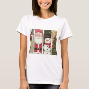 Camiseta Vintage Papais noeis Snowman Árvore de Natal