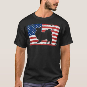Camiseta Vintage Papillon Dog American Flag