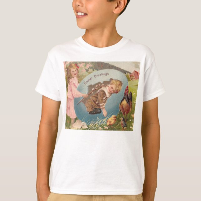 Camiseta Vintage Páscoa Victorian Girl & Boy (Frente)