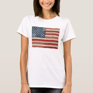 Camiseta Vintage Patchwork Bandeira Americana Quilt T-