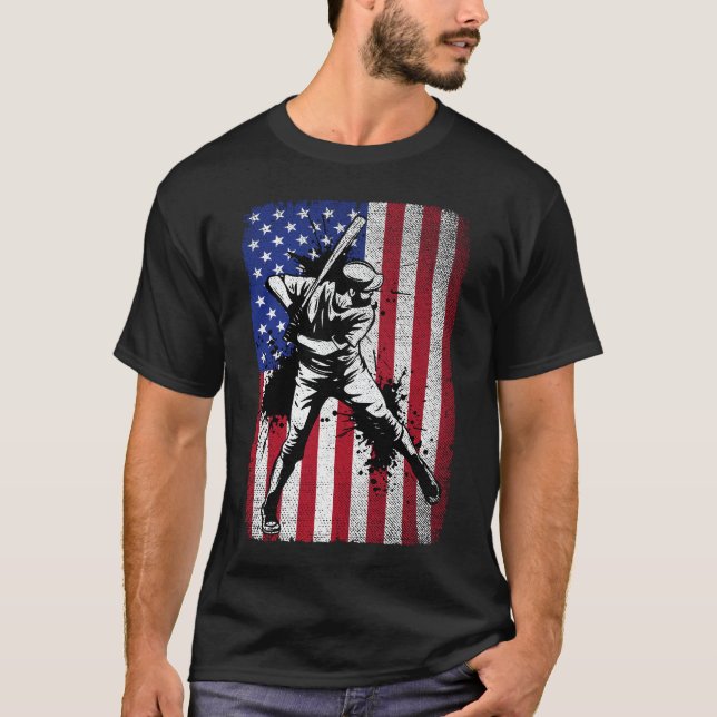 Camiseta Vintage Patriotic Baseball Amante Bandeira America (Frente)