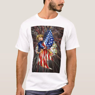 Camiseta Vintage Patriotic Child and Fireworks