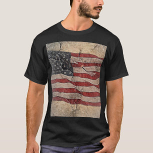 Camiseta Vintage Patriotic USA Flag em Stone Wall