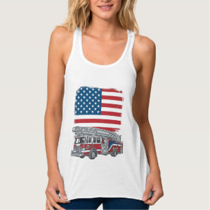 Camiseta Vintage Patriótica Caminhão de Bombeiros