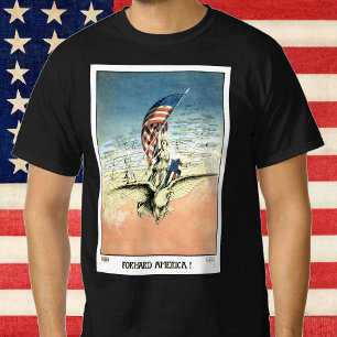 Camiseta Vintage Patriótico, Senhora, Águia com Bandeira Am