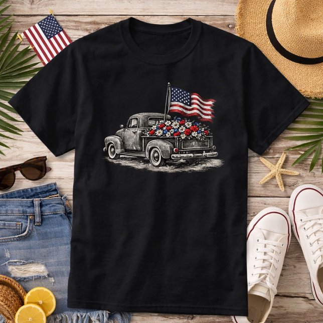 Camiseta Vintage Pickup Truck Flag  (Criador carregado)
