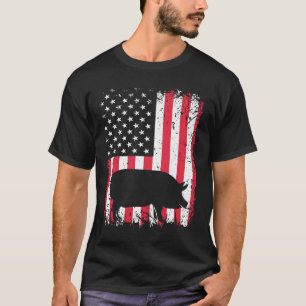Camiseta Vintage Pig American Flag Animal Zookeeper