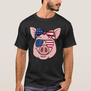 Camiseta Vintage Pig Com Óculos De Sol E Patente De Bandeir