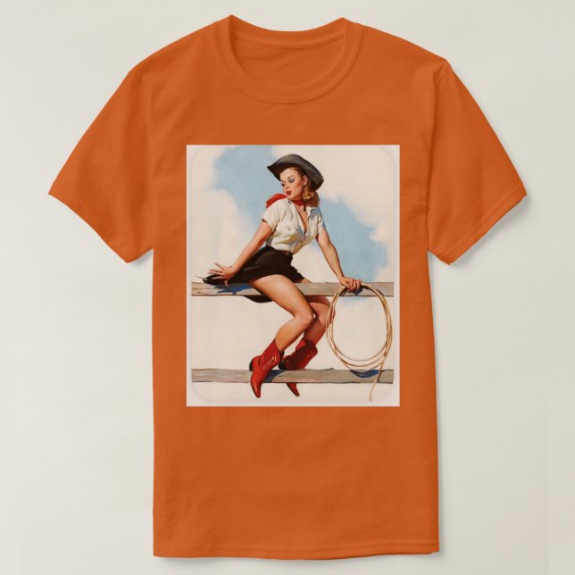Camiseta Vintage Pin Up Cowgirl (Frente do Design)