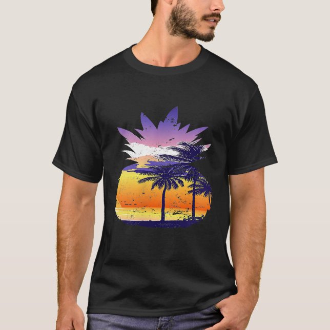 Camiseta Vintage Pineapple Sunset Surf Hawaii Vacage (Frente)
