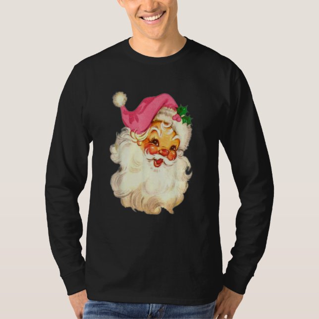 Camiseta Vintage Pink Santa Claus Pink Christmas Design (Frente)