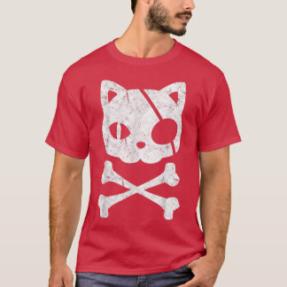 Camiseta Vintage Pirate Cat Kitten Halloween Skull Cross Bo