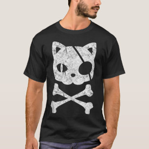 Camiseta Vintage Pirate Cat Kitten Halloween Skull Cross Bo