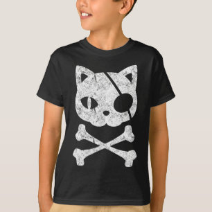 Camiseta Vintage Pirate Cat Kitten Halloween Skull Cross Bo