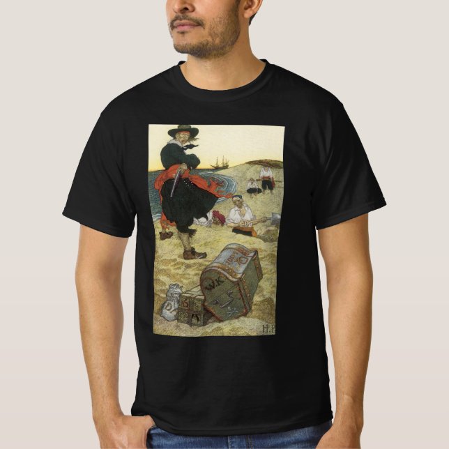 Camiseta Vintage Pirates, William Kidd Burying Treasure (Frente)