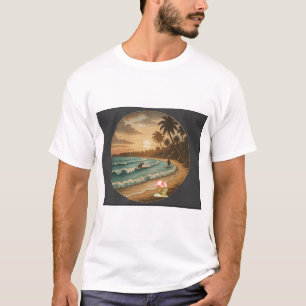 Camiseta Vintage Pôr do Sol na Praia Tropical Te