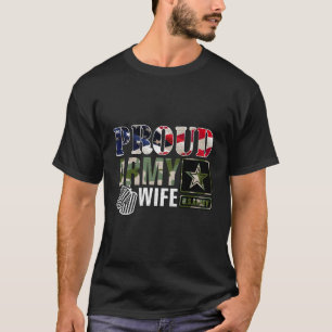 Camiseta Vintage Proud Army Wife Camo Com Bandeira American