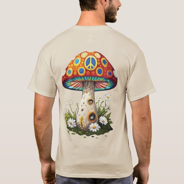 Camiseta Vintage Psychedelic Mushroom Peace Emblem (Verso)