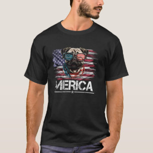 Camiseta Vintage Pug Dog, Merica Pug Dog USA Flag Funny