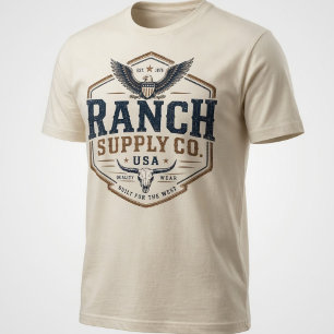 Camiseta Vintage Ranch Supply Co EUA Águia Longhorn
