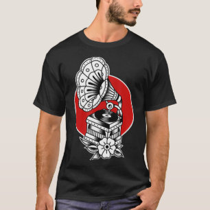 Camiseta Vintage Record Player Traditional Tattoo art Music