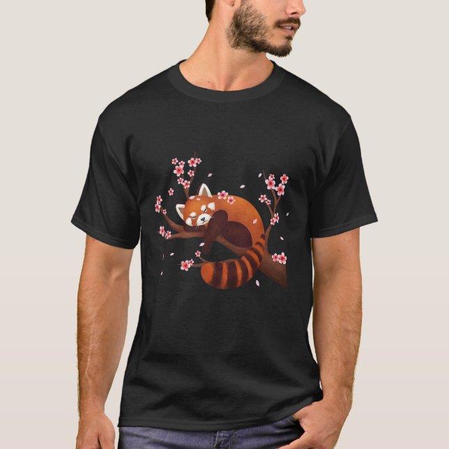 Camiseta Vintage Red Panda Cherry Flor Japonês (Frente)