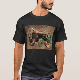 Camiseta Vintage Red Trator Rooster Hen Rustic Barn Shed