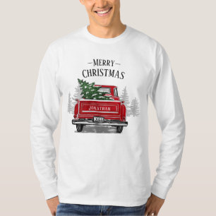 Camiseta Vintage Red Truck Árvore de Natal Nome Madeira R