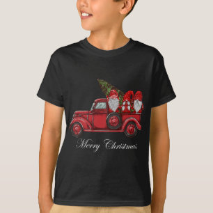 Camiseta Vintage Red Truck Com Três Gnomos Feliz Christma