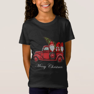 Camiseta Vintage Red Truck Com Três Gnomos Feliz Christma