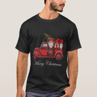 Camiseta Vintage Red Truck Com Três Gnomos Feliz Christma
