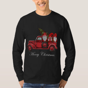 Camiseta Vintage Red Truck Com Três Gnomos Feliz Christma
