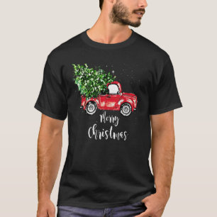 Camiseta Vintage Red Truck Com Uma Árvore De Natal Feliz
