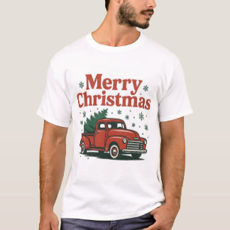 Camiseta Vintage Red Truck Merry Christmas T-Shirt Holiday