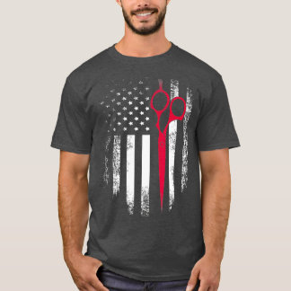 Camiseta Vintage Red White Scissor American Flag Barber