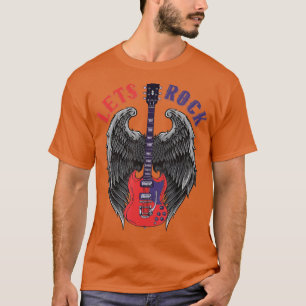 Camiseta Vintage Retro 80s Music Guitar Wings Lets Rock