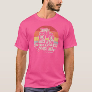 Camiseta Vintage Retro Apenas Um Menino Que Ama O Fazendeir