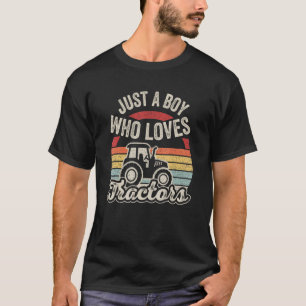 Camiseta Vintage Retro Apenas Um Menino Que Ama O Fazendeir