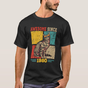 Camiseta Vintage Retro Awesome Since 1980 42Nd Bday Cat Sun