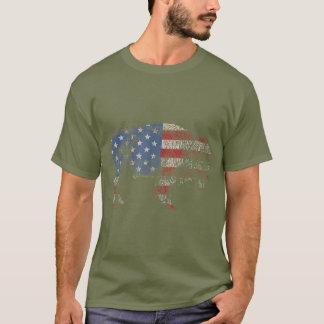 Camiseta Vintage Retro Bison American Flag Buffalo Simples