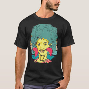 Camiseta Vintage Retro Black Girl Com Cabelo Curvo Vestindo
