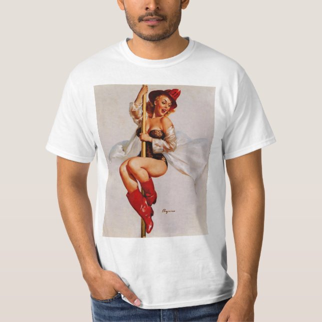 Camiseta Vintage Retro Bombeiro Pin Up Girl (Frente)