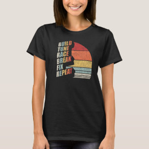 Camiseta Vintage Retro Build Tune Race Break Corrigir Carro