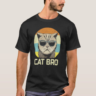 Camiseta Vintage Retro Cat Bro Sunglass Mostra Irmão Engraç