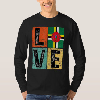 Camiseta Vintage Retro Eu Amo a Bandeira da Dominica Para C