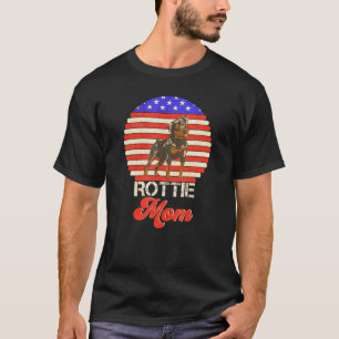 Camiseta Vintage Retro Flag Rottweiler Mãe Rottie Silhouett