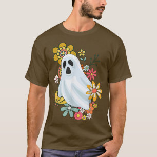 Camiseta Vintage Retro Groovy Floral Cute Ghost Halloween C